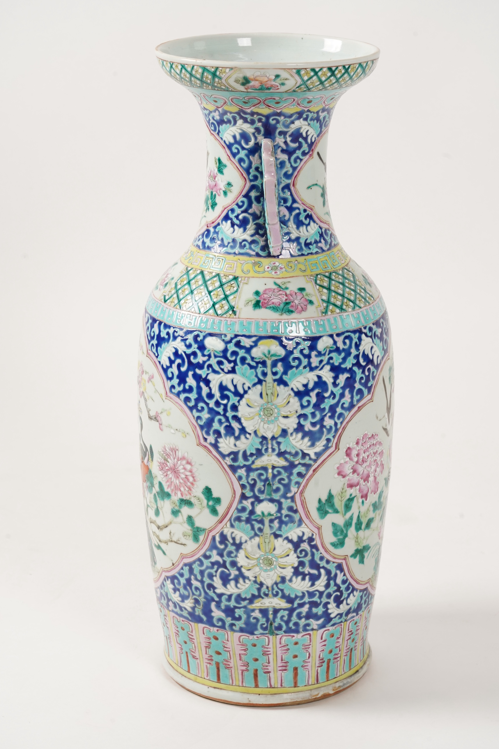 A tall Chinese famille rose ‘phoenix and peacock’ vase, late 19th century